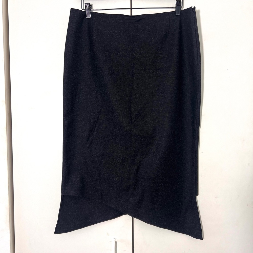 Krizia Italy Midi Skirt Size 46 Charcoal Grey Wool Cashmere Asymmetric Tulip Hem